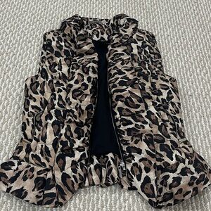 White House Black Market Leopard Print Puffer Vest Petite